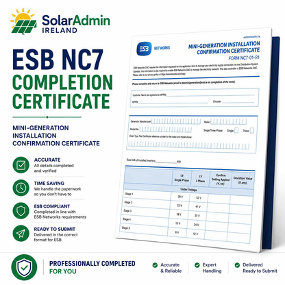 Solar PV Completion Form Submission (ESB NC7) – SolarAdmin Ireland